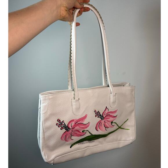 Vintage Cecconi Piero Leather Hand Painted Floral White Pebble Shoulder Bag - Picture 14 of 14